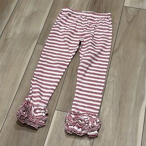 EUC Pearls and Piggytails Boutique Girls Size 10 Pink Stripe Ruffle Leggings